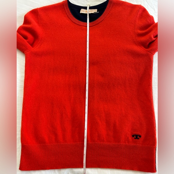 $378 Tory Burch Women Cashmere Pullover Red/Tory Navy size M - Picture 15 of 16